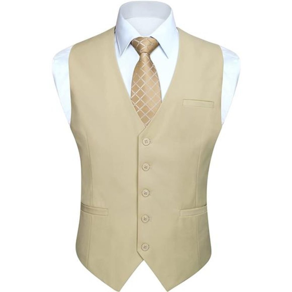 Men's Suit Formal Dress Waistcoat Vest with 3 Pockets - Beige
